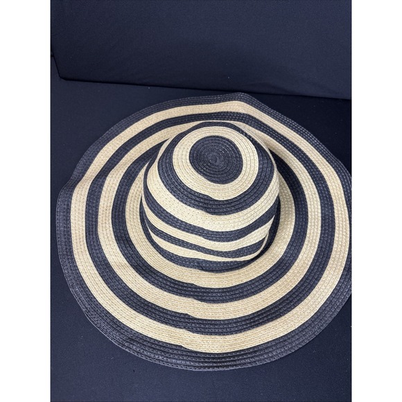 J. Crew Women's Floppy Brim Sun Hat – Tan & Black Woven Summer Beach Hat - Picture 3 of 5